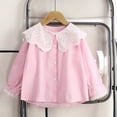 thumbnail image 1 of Girls Long Sleeve Shirts Size 2-10 Cute Button-Down Doll-Collared Tops Toddlers Kids Trendy Color-Block Lace Splice Lightweight Going Out Blouses, 1 of 5