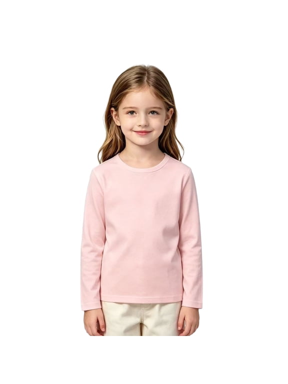 Girls Long Sleeve Shirts Size 6 Crewneck Fall T-Shirts for Kids Girls Basic Top for Girls Basic Solid Girls Blouses