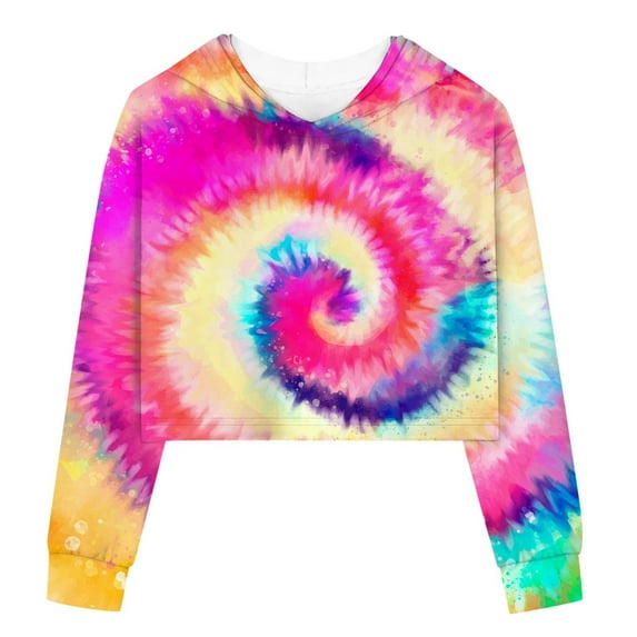 Girls Long Sleeve Shirts Size 6 Kids Girls Casual Loose Active Long Sleeves Hoodies Sweatshirts Hooded Short Pullover Tie Dye Teen Crop Tops Girls Tops 1-Red, 3-4 Years