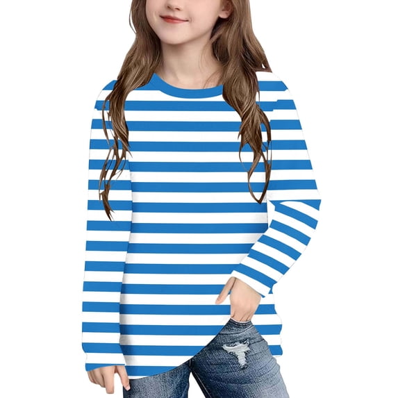 Girls Long Sleeve Shirts Stretchy Breathable Crewneck Basic Tops for Kids Blue,Size 7 T