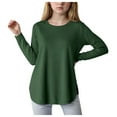 thumbnail image 1 of Girls Shirts Girls Tshirt Girls Long Sleeve Shirts Kids Curve Hem Side Slit Soft Tunic Tops T-Shirts Dark Green 4-5 Years, 1 of 5