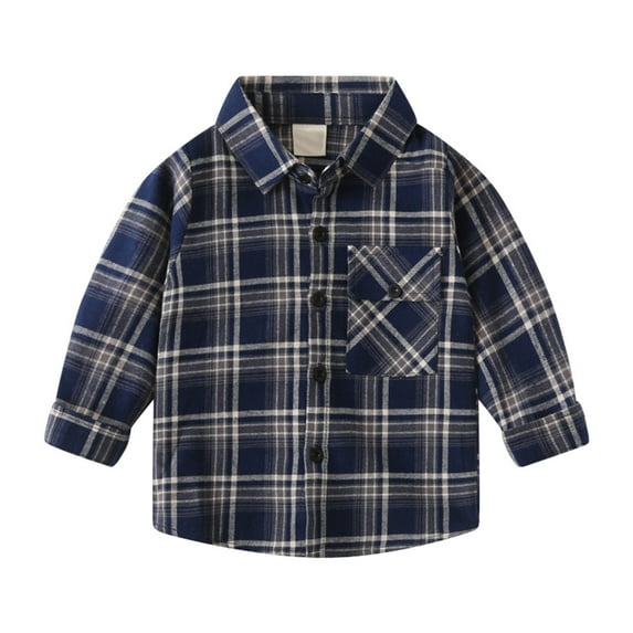 Girls Long Sleeve Shirts Toddler Boys Long Sleeve Fashion Plaid Shirt Tops Coat Outwear For Boys Clothing Cute Tops For Infant (Navy,90 12-18 Months)