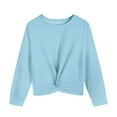 thumbnail image 1 of Girls Long Sleeve Shirts Twist Front Knot Crewneck Tops Spring Fall Casual Tshirts Blouses 4-12T (10 Years, Light Blue), 1 of 7