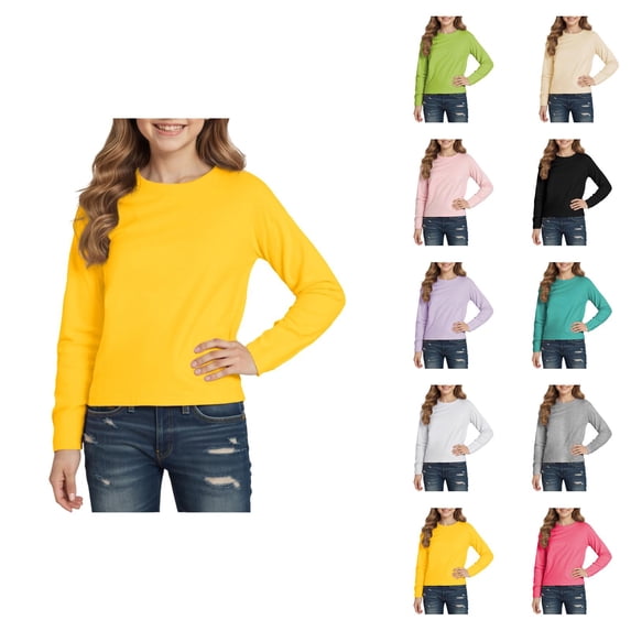 Girls Long Sleeve Shirts with Crewneck Childrens Fall Winter Tops Basic Tees for Layering Warm and Comfortable School Outfits