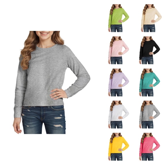 Girls Long Sleeve Shirts with Crewneck Childrens Fall Winter Tops Basic Tees for Layering Warm and Comfortable School Outfits