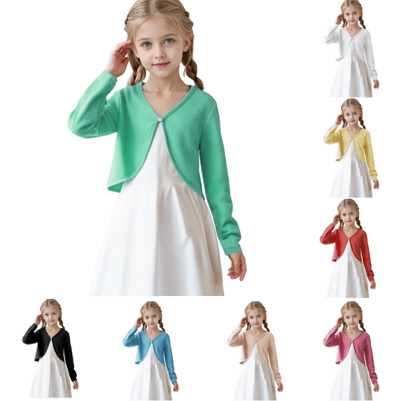 Girls Long Sleeve Shrug Button Cardigan Sweaters Toddler Cute Soild Color Long Sleece Crop Tops Fall Winter Comfy Outwears Cover Up 5-14 Years Kids