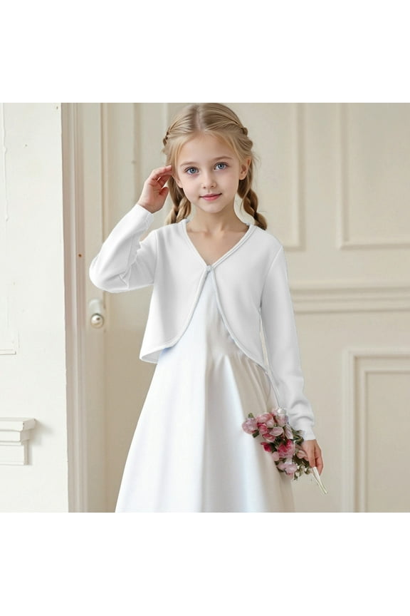 Girls Long Sleeve Shrug Button Cardigan Sweaters Toddler Cute Soild Color Long Sleece Crop Tops Fall Winter Comfy Outwears Cover Up 5-14 Years Kids