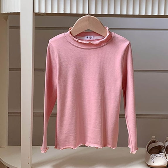 Girls Long Sleeve Solid Basic Tee Soft Casual Tops For Toddler Kids Winter Fall Layering Comfortable Everyday Wear, 4-5 Years, Pink