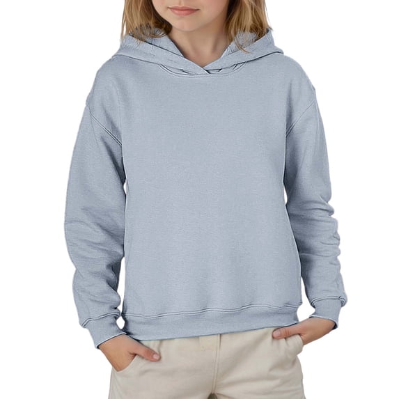 Girls Long Sleeve Solid Color Hooded Pullover Top For Kids And Tweens Casual Comfortable Sweatshirt 9-10 Years Grey