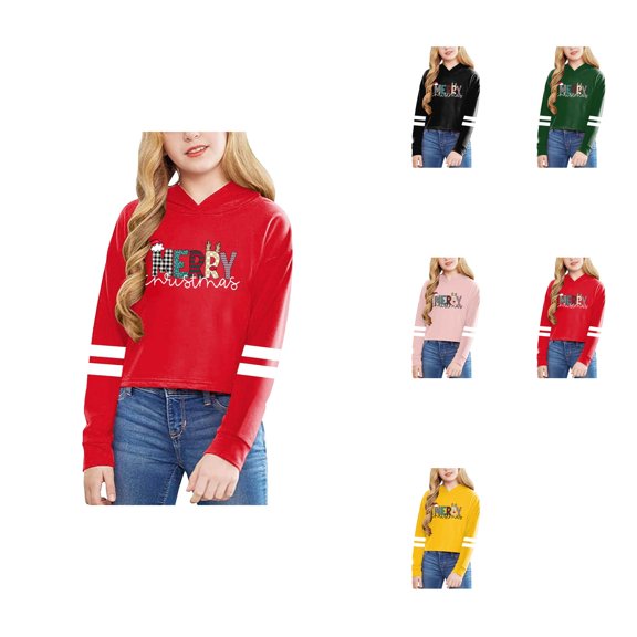 Girls Long Sleeve Solid Color Letter Print Hooded Top for Youth Casual Wear