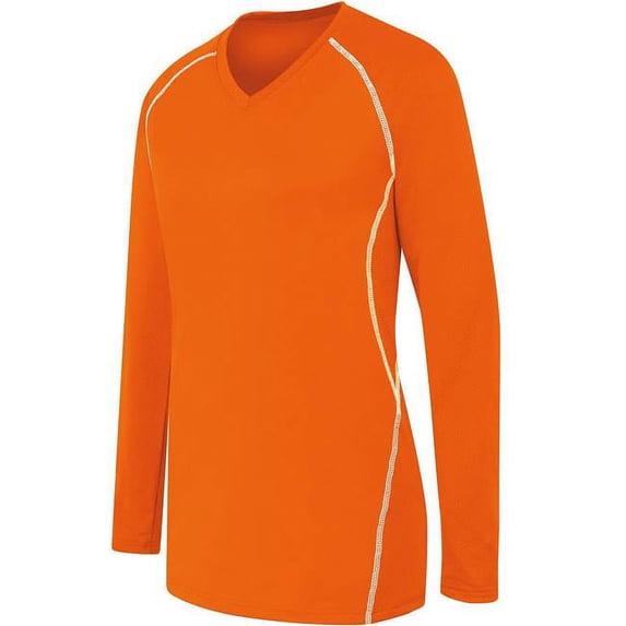 Girls Long Sleeve Solid Jersey, Orange & White - Large
