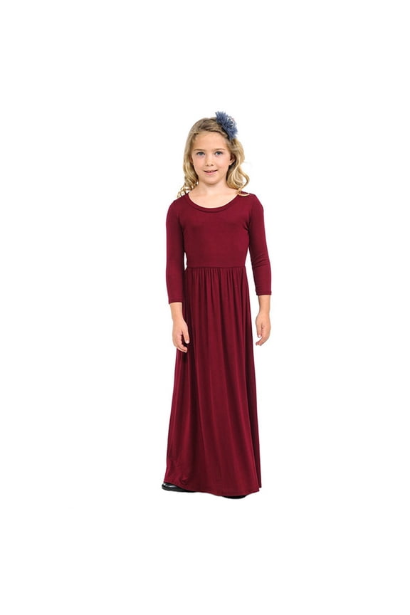 Girls Long Sleeve Solid Princess Dress - Above Knee Casual Party Dress - Polyester Spandex for 2-10Y