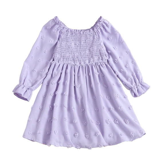 Girls Long Sleeve Square Neck Ruffle Tiered Smocked Dress with Floral Print and Embroidered for Girls Elegant Casual Party Wear