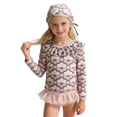 thumbnail image 1 of Girls Long Sleeve Sun Two Piece Swimsuit Floral Print High Rash Guard Bottom Clothes, 1 of 5