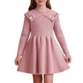 thumbnail image 1 of Girls' Long Sleeve Sweater Dress Cable Knit Crew Neck Christmas Dress Flower Embroidery Warm Dresses Layering Wear, 1 of 7