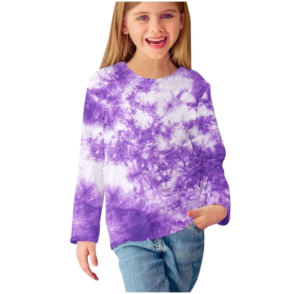 Girls Long Sleeve Sweatshirt New Long Sleeve Shirts for Girls Casual Tie Dyed Round Neck Fashion Print Blouse Cute Spring Loose 2025 Tees Shirt Girls' Fashion Sweatshirt Size 3 Years