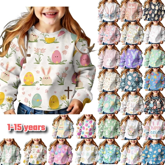 Girls Long Sleeve Sweatshirt Toddler Bunny Ear Floral Pullover Kids Casual Crewneck Tops Daily Playwear Comfortable Spring Easter Clothes for Teen