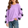 thumbnail image 1 of Girls Long Sleeve Sweatshirt Tops, Solid Color Bow Detail Pullover, Casual Everyday Clothing | Akmoler,Purple 12-13 Years, 1 of 6