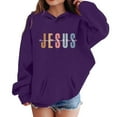 thumbnail image 1 of Girls Long Sleeve Sweatshirts Jesus Letter Print Kids Casual Crewneck Loose Fit Pullover with Pockets,Purple,10-11 Years, 1 of 4
