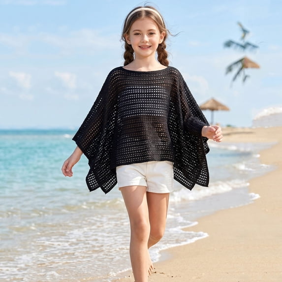 Girls Long Sleeve Swim Coverups Kids Fashion Crochet Beach Dress Summer Beach Bathing Suit Coverups Cami Dress