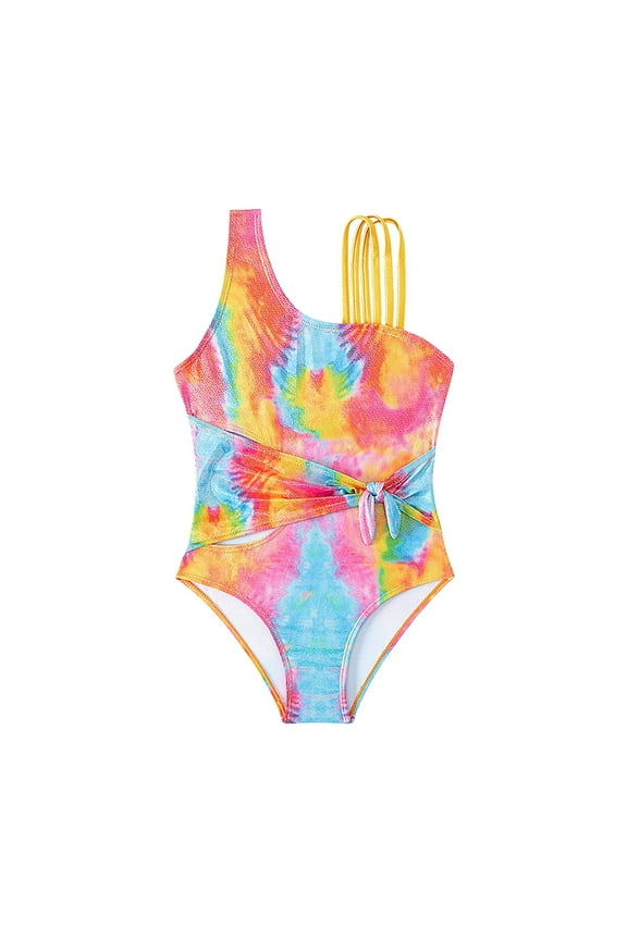 Girls Long Sleeve Swimsuit Kids Toddler Girls Tie Dye Print Sleeveless One Piece Swimsuit Ruffle Bathing Suit Teen Bathing Suits Multicolour 11 Years-12 Years