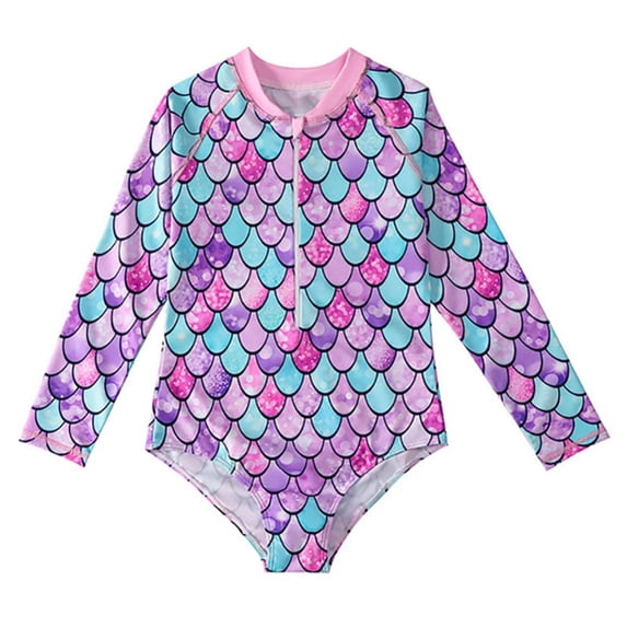 Girls Long Sleeve Swimsuit One Piece UPF 50+ Rash Guard Swimwear Quick Dry Kids Bathing Suits for Girls 2-10 Years