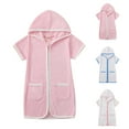 thumbnail image 1 of Girls Long Sleeve Swimsuit Zip Girls Terry Cloth Swim Cover Up Zip Up Hooded Bathing Suit Coverup Wraps Rufled Puff Sleeve Pool Beach Robe Cover-Up, 1 of 7