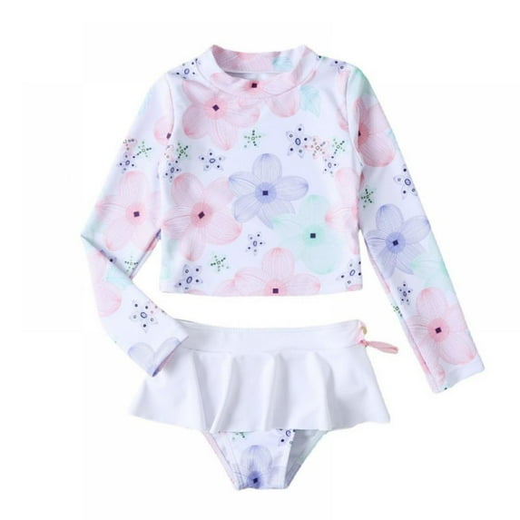 Girls Long Sleeve Swimsuits Rashguard Sets Sunsuits UV 50+ Two Piece Swimwear Sport Bathing Suits
