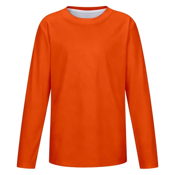 Girls Long Sleeve T-Shirt Kids Casual Crew Neck Lightweight Breathable Mesh Athletic Tee Basic Casual Active Top for Daily Sports Outdoor Wear(Orange,13-14 Years)