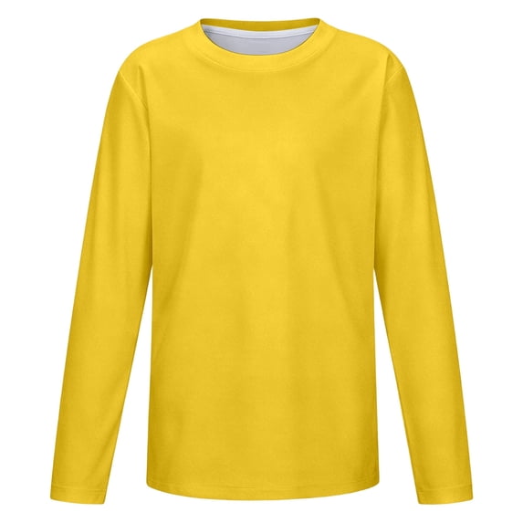 Girls Long Sleeve T-Shirt Kids Casual Crew Neck Lightweight Breathable Mesh Athletic Tee Basic Casual Active Top for Daily Sports Outdoor Wear(Yellow,11-12 Years)