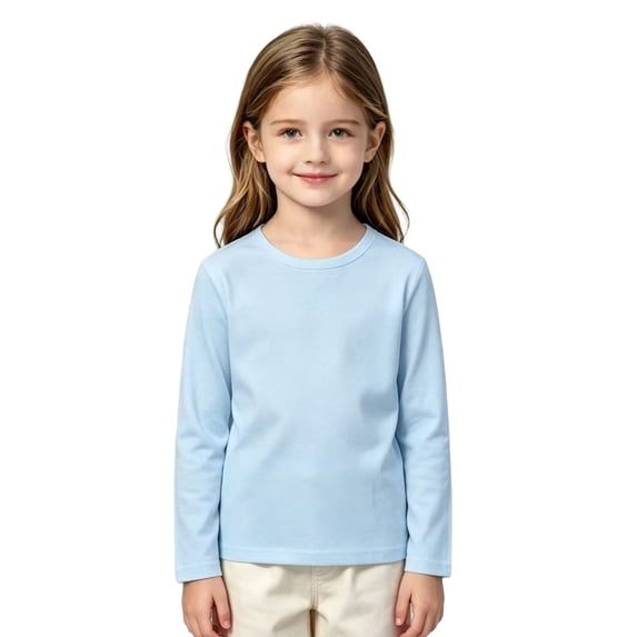Girls Long Sleeve T Shirt Kids Crew Neck Basic Tee Regular Fit School Fall Winter Layering Casual Top