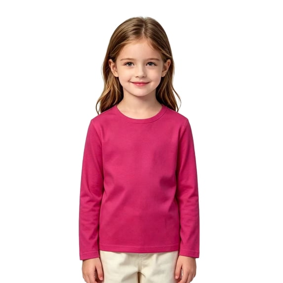 Girls Long Sleeve T Shirt Kids Crew Neck Basic Tee Regular Fit School Fall Winter Layering Casual Top