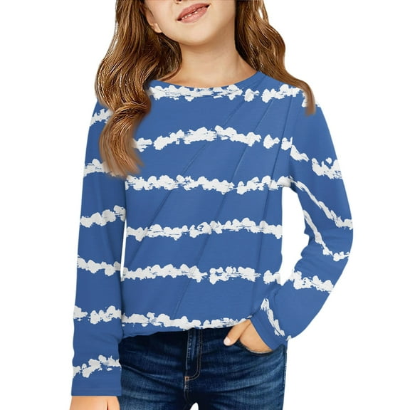 Girls Long Sleeve T Shirts Crewneck Fashion Casual Tees Kids Blouse Tops Size Girls Shirts 10-12 02-Blue 110