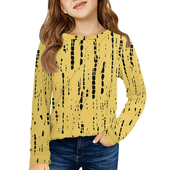 Girls Long Sleeve T Shirts Crewneck Fashion Casual Tees Kids Blouse Tops Size Girls Shirts 10-12 20-Yellow 140