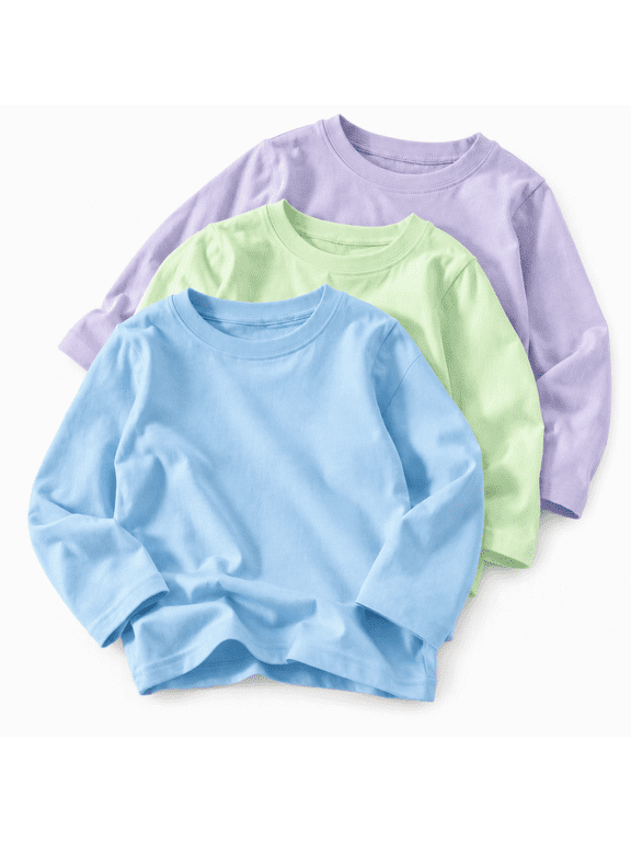 Girls Long Sleeve T Shirts Kids 3 Pack Cotton Crew Neck Tops Toddler Clothes For 3T-12