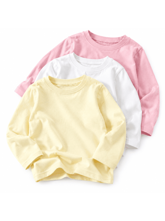 Girls Long Sleeve T Shirts Kids 3 Pack Cotton Crew Neck Tops Toddler Clothes For 3T-12
