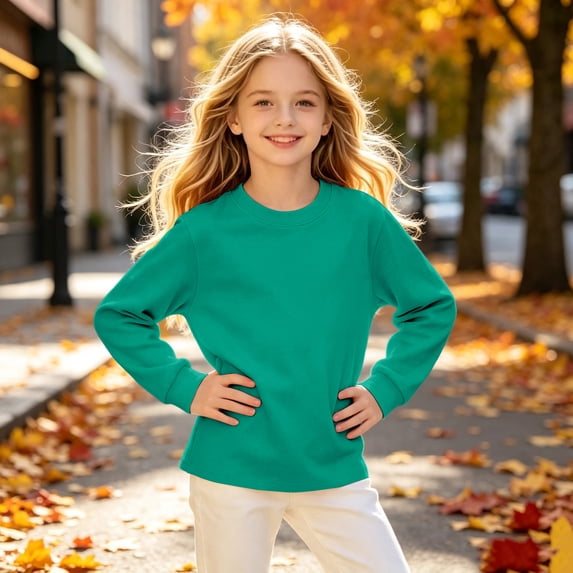 Girls Long Sleeve T Shirts Kids Crewneck Fall Tops Basic Tees 3-11 Years