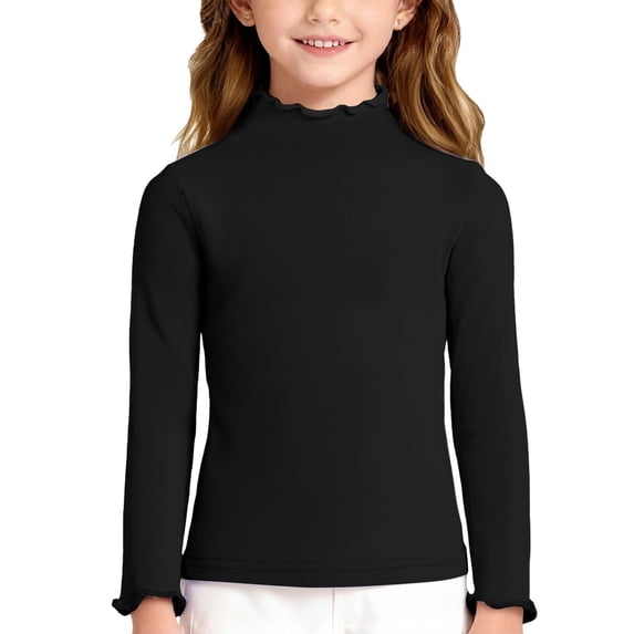 Girls Long Sleeve T Shirts Mock Neck blouse Kids Lace Trim Tops Ribbed Tees for 5-16 Years