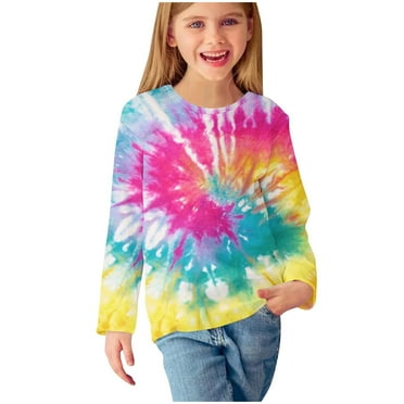 Girls Long Sleeve T Shirts Size 5t Tie-Dying Casual Cotton Tunic Tops Kids Fall Pullover Graphic Tee 3-7Y, Multicolor, 5 Years