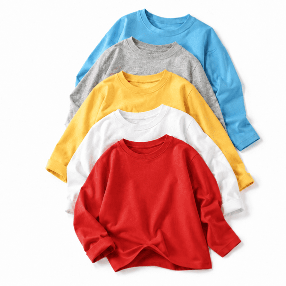 Girls Long Sleeve T Shirts Toddler 5 Pack Cotton Crew Neck Tops Kids Clothes For 3T-12