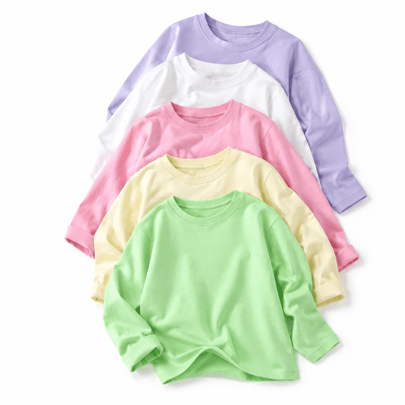 Girls Long Sleeve T Shirts Toddler 5 Pack Cotton Crew Neck Tops Kids Clothes For 3T-12