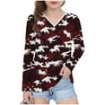 thumbnail image 1 of Girls' Long Sleeve T-shirts Graphic Tees Printed V Neck Casual Fashion Tshirts 3-14 Years Girl Fall Spring Tops (7 Years, Red-Camo), 1 of 7