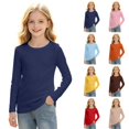 thumbnail image 1 of Girls Long Sleeve Tee Solid Ribbed Crew Neck Slim Fit Basic Fall Uniform Shirts, 1 of 6