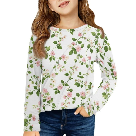 Girls Long Sleeve Tees Casual Print Shirts Cute Crewneck Dressy Blouses Clothes Girls Shirts Size 7-8 15-Mint Green 120