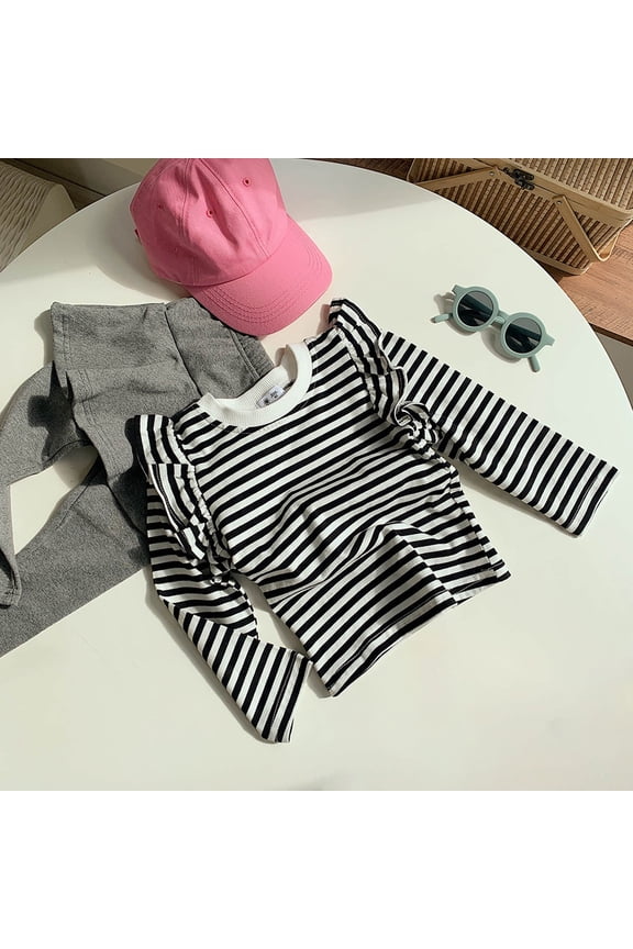 Girls Long Sleeve Top Stylish Lightweight Tee for Everyday Wear Unisex Korean Striped Shirt Kids 1-8 Years