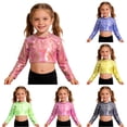 thumbnail image 1 of Girls Long Sleeve Top with Shiny Glitter Sleeves and Cropped Casual Fit for Youth Fashion Long Sleeve Tops for Little Girls 2-3 Years, 1 of 4