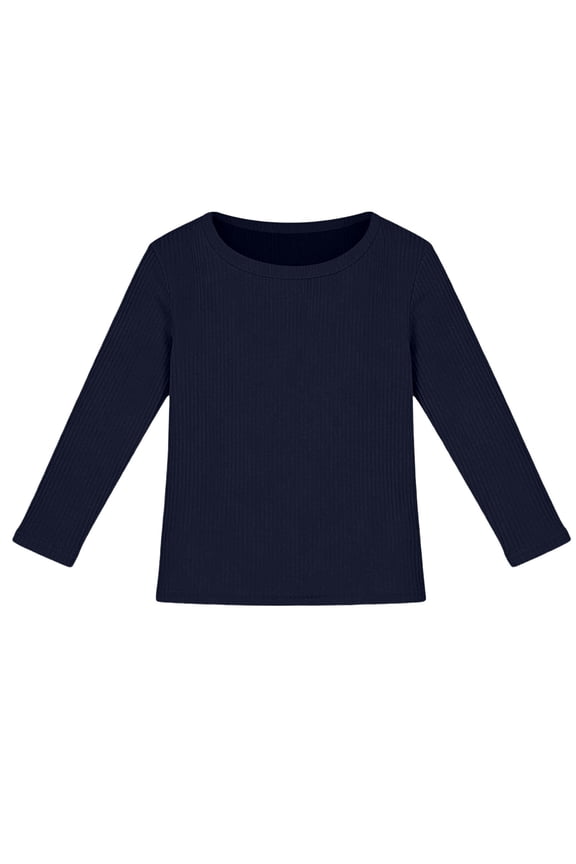 Girls Long Sleeve Tops Casual Ribbed Tees Girls Shirts Size 7 Crewneck Fitted Basic Shirts Pullover Spring Summer Clothes Size 11-12 Years,Navy