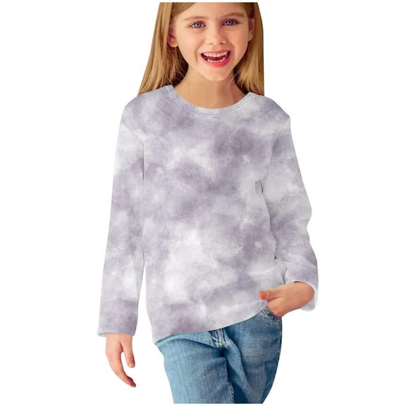 Girls Long Sleeve Tops Size 6x Cotton Crew Neck Tie Dye Kids Sweatshirt 3-13 Years Old Girl Graphic Tees, Gray, 4 Years