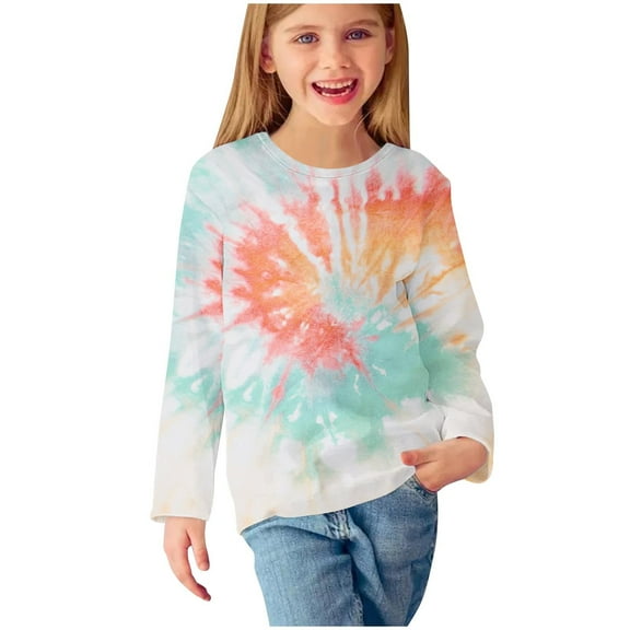 Girls Long Sleeve Tops Size 6x Cotton Crew Neck Tie Dye Kids Sweatshirt 3-13 Years Old Girl Graphic Tees, Multicolor, 4 Years
