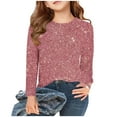 thumbnail image 1 of Girls Long Sleeve Tops Sparkly Sequin Printed Crew Neck Loose Pullover Casual Basic Cute Graphic Tee Shirts for 3-14Y, 1 of 5